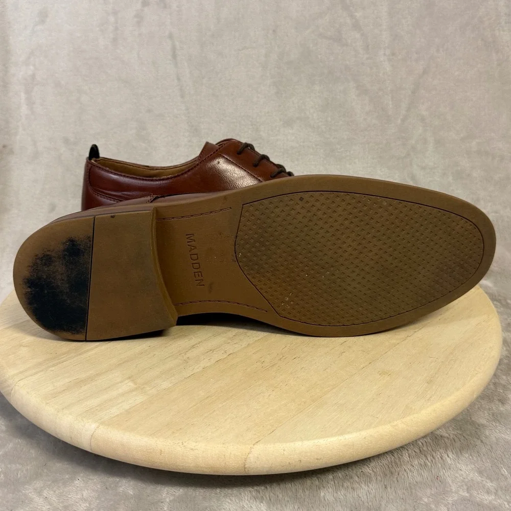 Madden Mens Brown Leather Derby Shoes Lace Up Dress Ortholite Cognac US 13